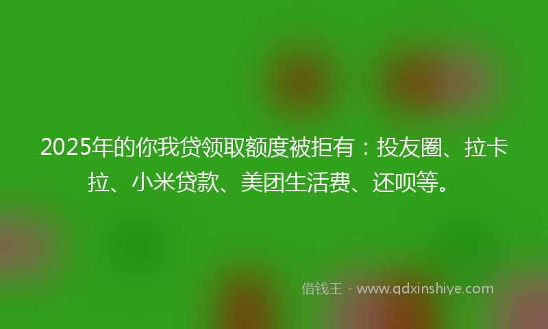 2025年的你我贷领取额度被拒有：投友圈、拉卡拉、小米贷款、美团生活费、还呗等。