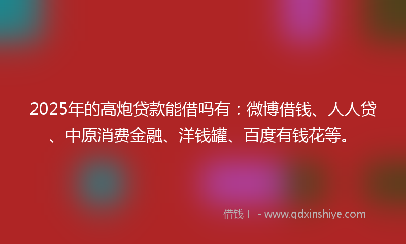 2025年的高炮贷款能借吗有：微博借钱、人人贷、中原消费金融、洋钱罐、百度有钱花等。
