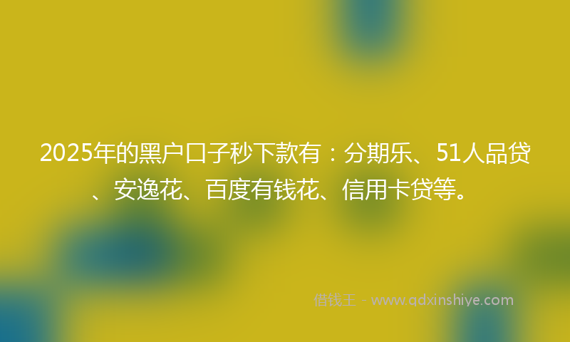 2025年的黑户口子秒下款有：分期乐、51人品贷、安逸花、百度有钱花、信用卡贷等。