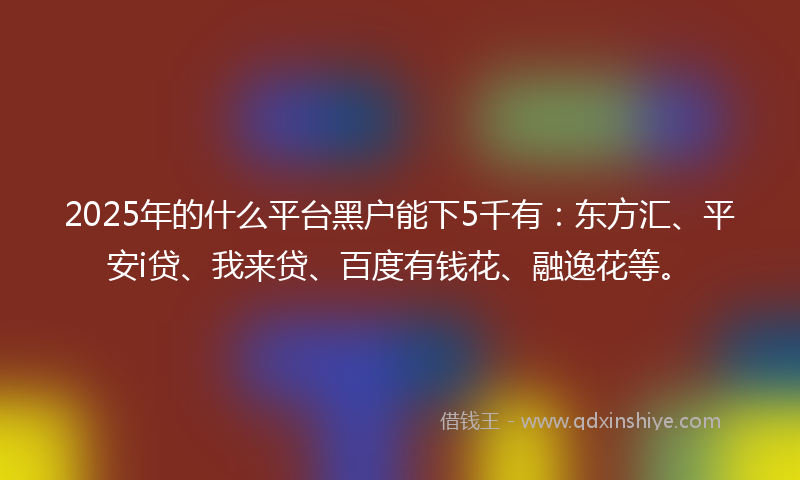 2025年的什么平台黑户能下5千有：东方汇、平安i贷、我来贷、百度有钱花、融逸花等。