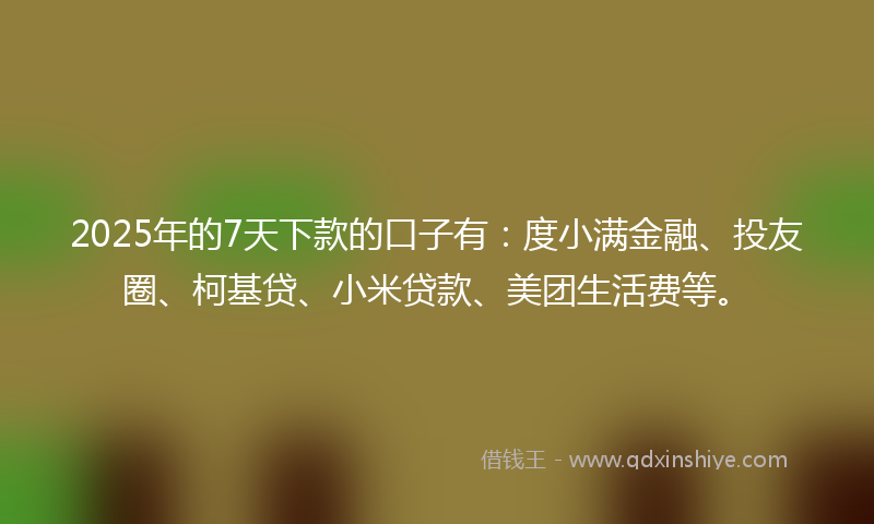 2025年的7天下款的口子有：度小满金融、投友圈、柯基贷、小米贷款、美团生活费等。