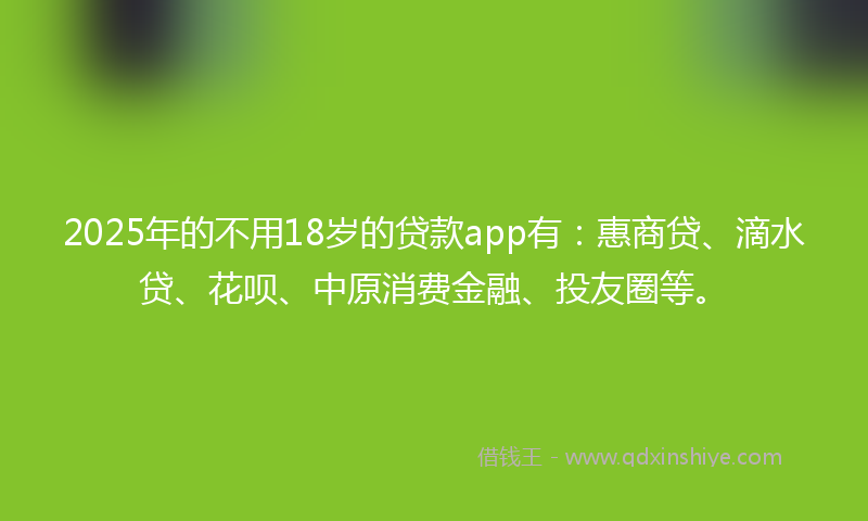 2025年的不用18岁的贷款app有：惠商贷、滴水贷、花呗、中原消费金融、投友圈等。