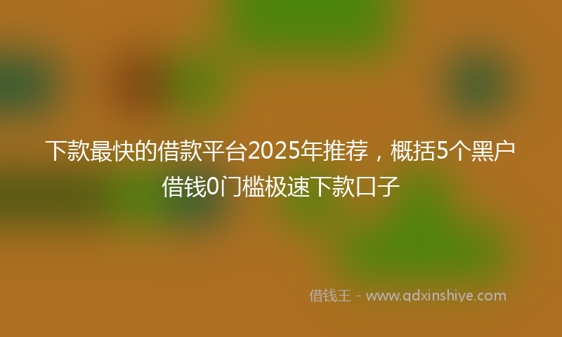 下款最快的借款平台2025年推荐，概括5个黑户借钱0门槛极速下款口子