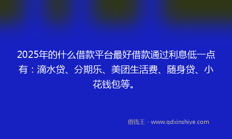 2025年的什么借款平台最好借款通过利息低一点有：滴水贷、分期乐、美团生活费、随身贷、小花钱包等。