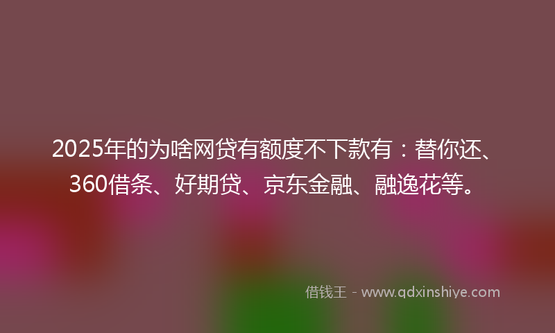 2025年的为啥网贷有额度不下款有：替你还、360借条、好期贷、京东金融、融逸花等。