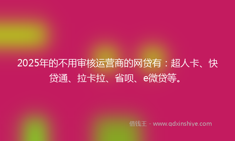 2025年的不用审核运营商的网贷有：超人卡、快贷通、拉卡拉、省呗、e微贷等。