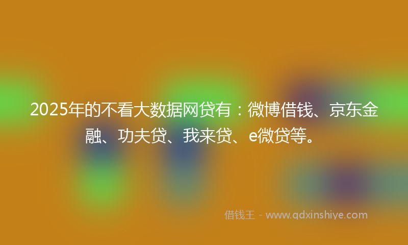 2025年的不看大数据网贷有：微博借钱、京东金融、功夫贷、我来贷、e微贷等。