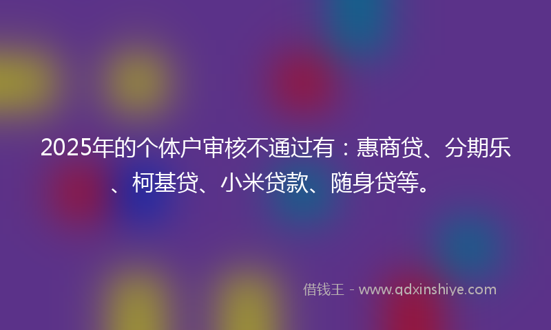 2025年的个体户审核不通过有：惠商贷、分期乐、柯基贷、小米贷款、随身贷等。