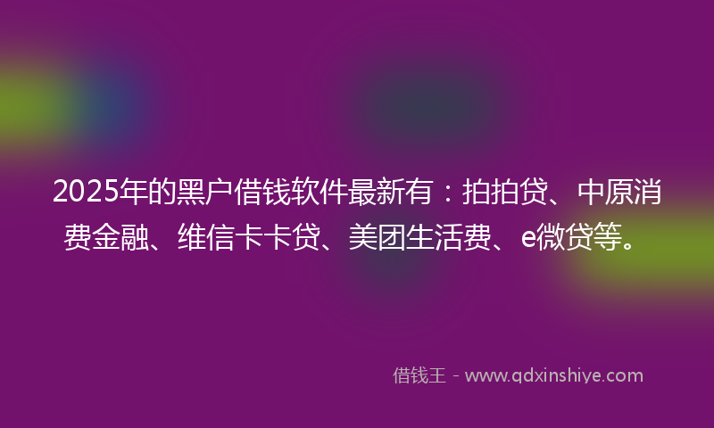 2025年的黑户借钱软件最新有：拍拍贷、中原消费金融、维信卡卡贷、美团生活费、e微贷等。