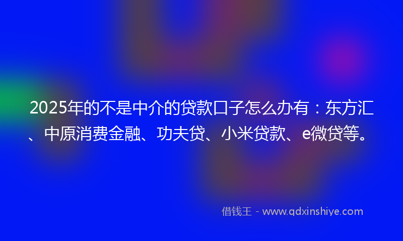 2025年的不是中介的贷款口子怎么办有：东方汇、中原消费金融、功夫贷、小米贷款、e微贷等。