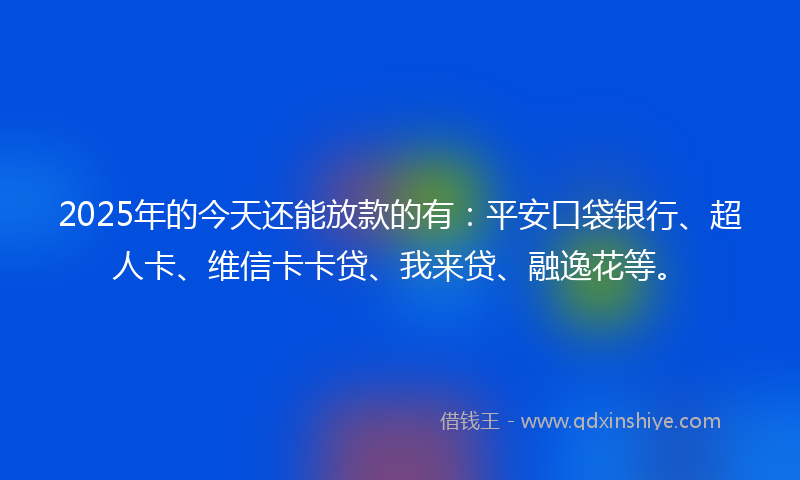 2025年的今天还能放款的有：平安口袋银行、超人卡、维信卡卡贷、我来贷、融逸花等。