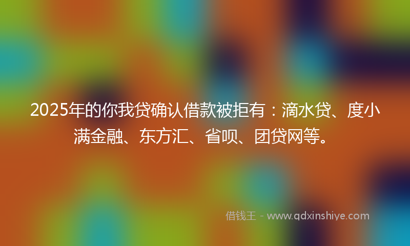 2025年的你我贷确认借款被拒有：滴水贷、度小满金融、东方汇、省呗、团贷网等。