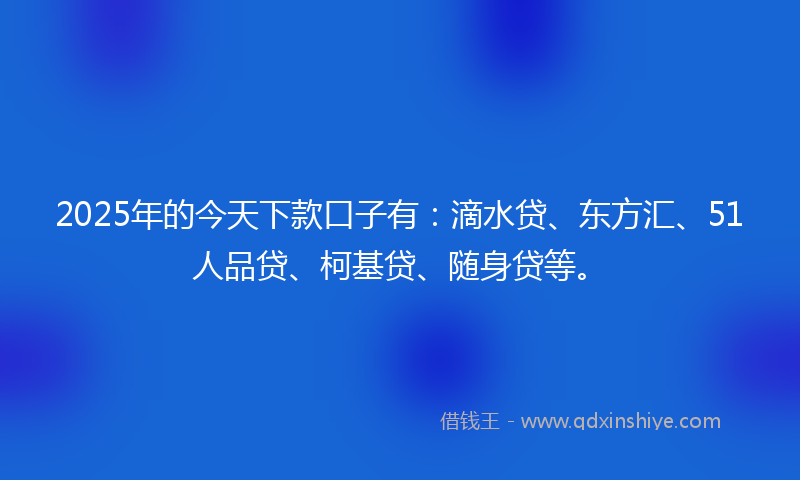 2025年的今天下款口子有：滴水贷、东方汇、51人品贷、柯基贷、随身贷等。