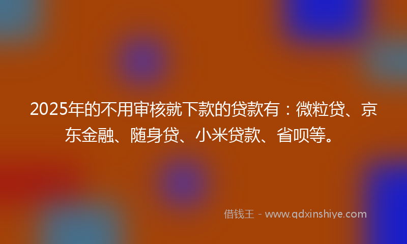 2025年的不用审核就下款的贷款有：微粒贷、京东金融、随身贷、小米贷款、省呗等。