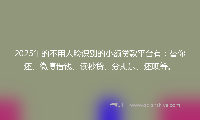 2025年的不用人脸识别的小额贷款平台有：替你还、微博借钱、读秒贷、分期乐、还呗等。