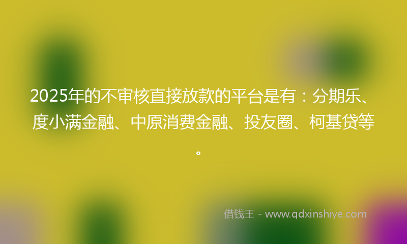 2025年的不审核直接放款的平台是有：分期乐、度小满金融、中原消费金融、投友圈、柯基贷等。