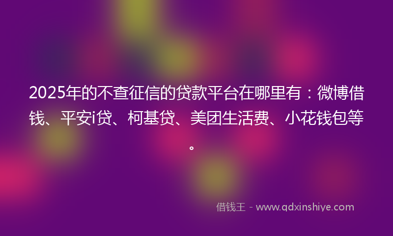 2025年的不查征信的贷款平台在哪里有：微博借钱、平安i贷、柯基贷、美团生活费、小花钱包等。