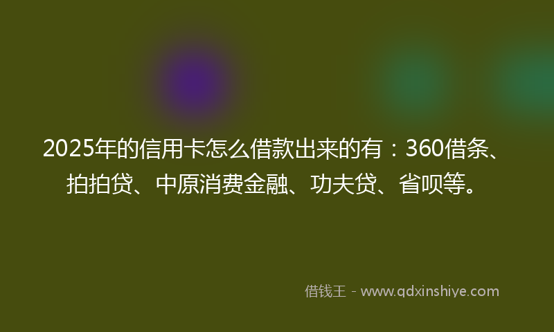 2025年的信用卡怎么借款出来的有：360借条、拍拍贷、中原消费金融、功夫贷、省呗等。