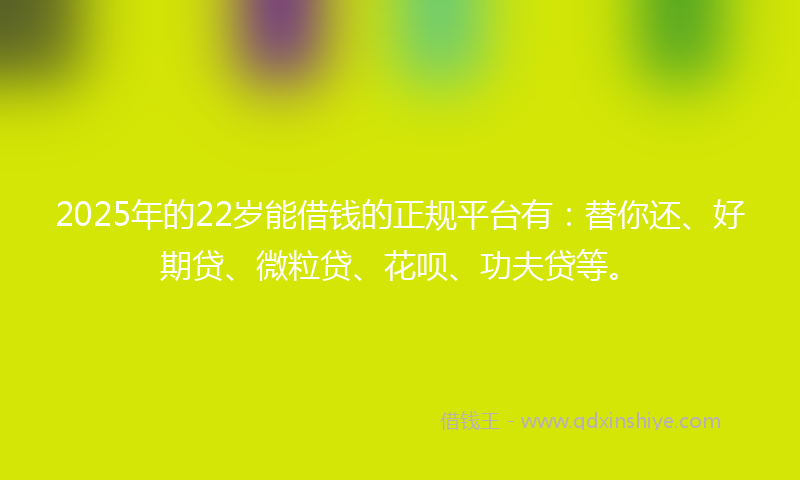 2025年的22岁能借钱的正规平台有：替你还、好期贷、微粒贷、花呗、功夫贷等。