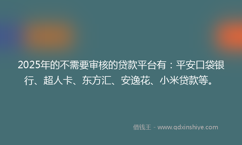 2025年的不需要审核的贷款平台有：平安口袋银行、超人卡、东方汇、安逸花、小米贷款等。