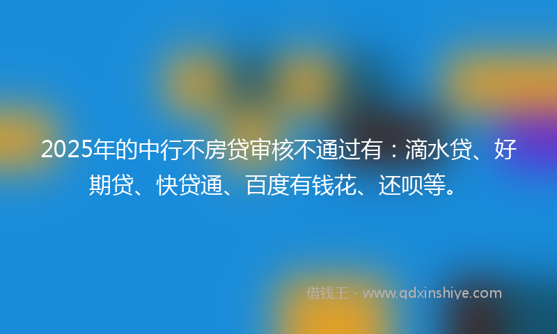 2025年的中行不房贷审核不通过有：滴水贷、好期贷、快贷通、百度有钱花、还呗等。
