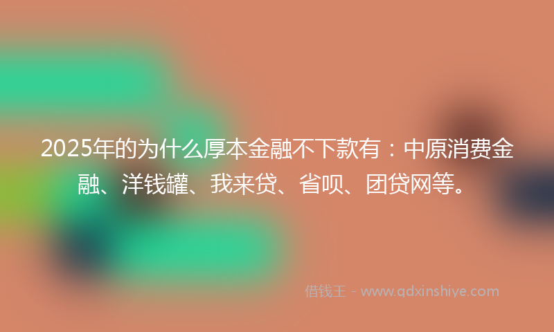 2025年的为什么厚本金融不下款有：中原消费金融、洋钱罐、我来贷、省呗、团贷网等。