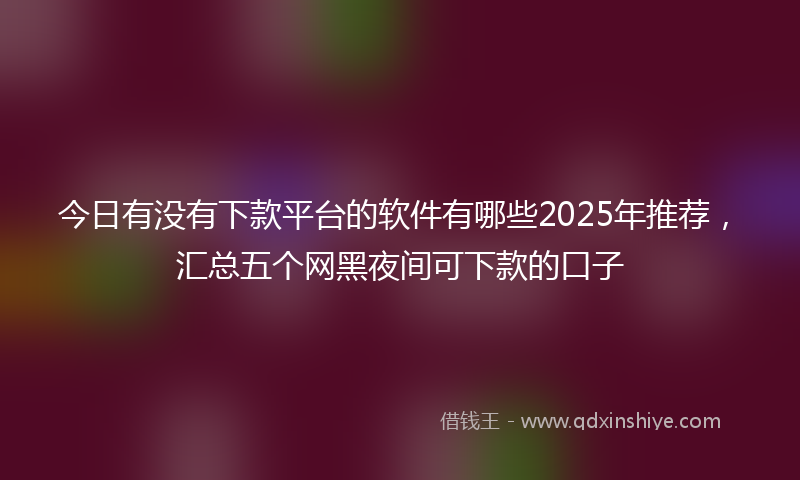 今日有没有下款平台的软件有哪些2025年推荐，汇总五个网黑夜间可下款的口子