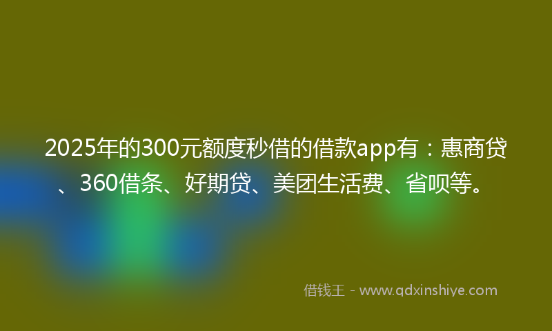 2025年的300元额度秒借的借款app有：惠商贷、360借条、好期贷、美团生活费、省呗等。