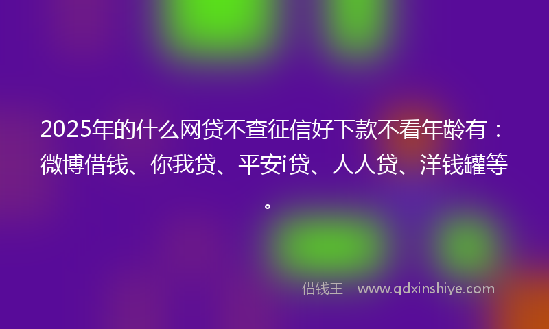 2025年的什么网贷不查征信好下款不看年龄有：微博借钱、你我贷、平安i贷、人人贷、洋钱罐等。