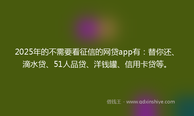 2025年的不需要看征信的网贷app有：替你还、滴水贷、51人品贷、洋钱罐、信用卡贷等。