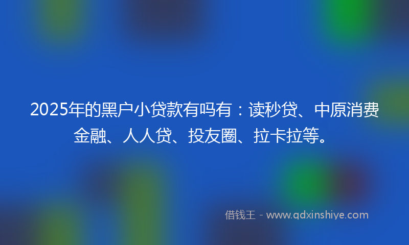 2025年的黑户小贷款有吗有：读秒贷、中原消费金融、人人贷、投友圈、拉卡拉等。