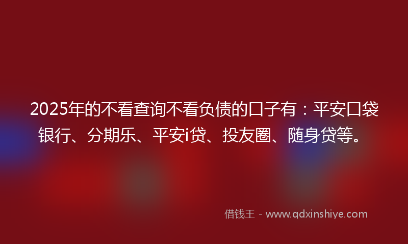 2025年的不看查询不看负债的口子有：平安口袋银行、分期乐、平安i贷、投友圈、随身贷等。