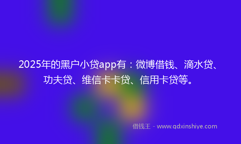 2025年的黑户小贷app有：微博借钱、滴水贷、功夫贷、维信卡卡贷、信用卡贷等。