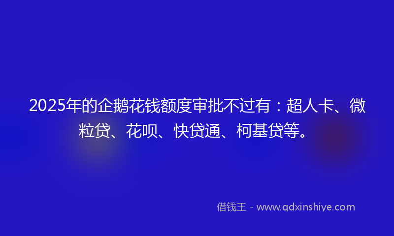 2025年的企鹅花钱额度审批不过有：超人卡、微粒贷、花呗、快贷通、柯基贷等。