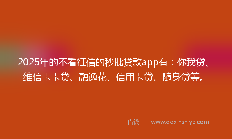 2025年的不看征信的秒批贷款app有：你我贷、维信卡卡贷、融逸花、信用卡贷、随身贷等。