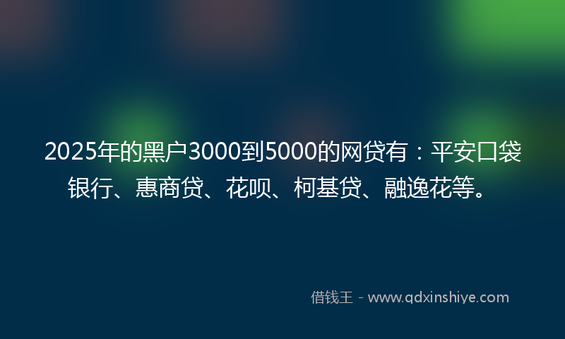 2025年的黑户3000到5000的网贷有：平安口袋银行、惠商贷、花呗、柯基贷、融逸花等。