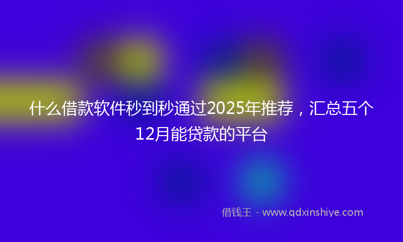 什么借款软件秒到秒通过2025年推荐，汇总五个12月能贷款的平台