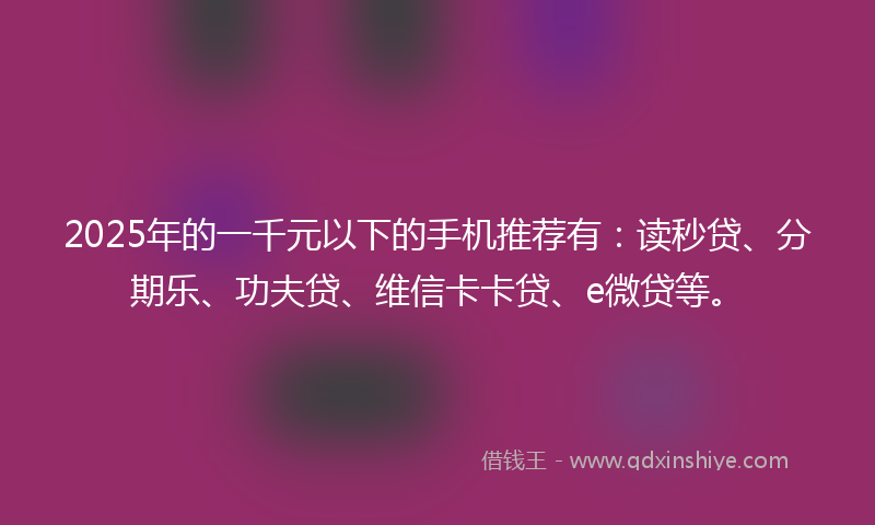 2025年的一千元以下的手机推荐有：读秒贷、分期乐、功夫贷、维信卡卡贷、e微贷等。