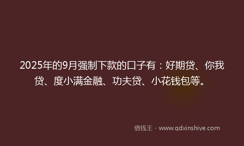 2025年的9月强制下款的口子有：好期贷、你我贷、度小满金融、功夫贷、小花钱包等。