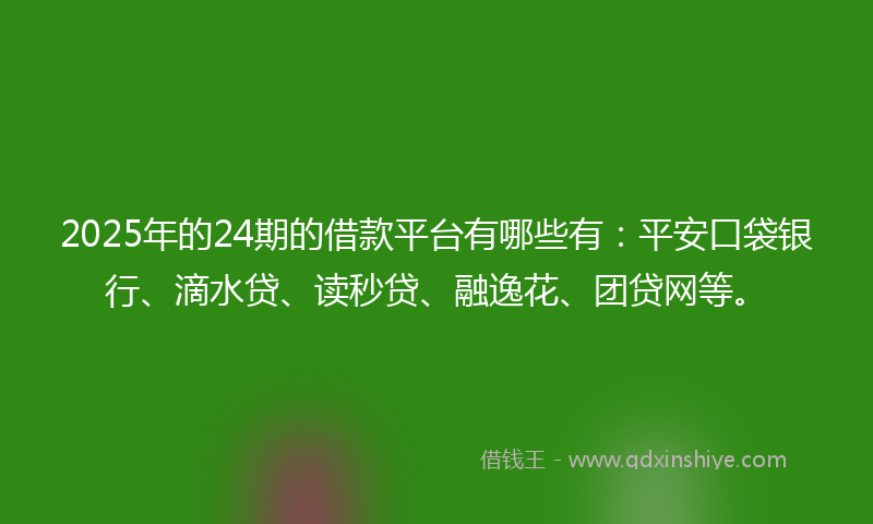 2025年的24期的借款平台有哪些有：平安口袋银行、滴水贷、读秒贷、融逸花、团贷网等。