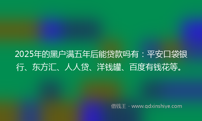 2025年的黑户满五年后能贷款吗有：平安口袋银行、东方汇、人人贷、洋钱罐、百度有钱花等。