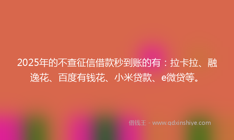 2025年的不查征信借款秒到账的有：拉卡拉、融逸花、百度有钱花、小米贷款、e微贷等。