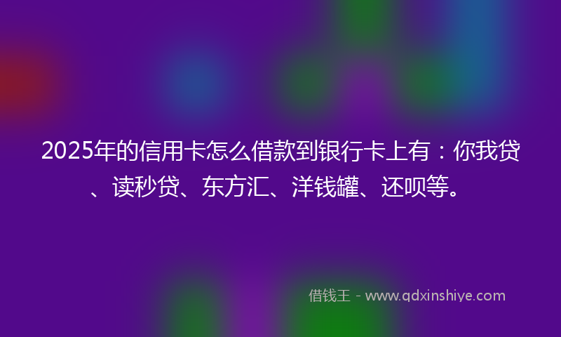 2025年的信用卡怎么借款到银行卡上有：你我贷、读秒贷、东方汇、洋钱罐、还呗等。