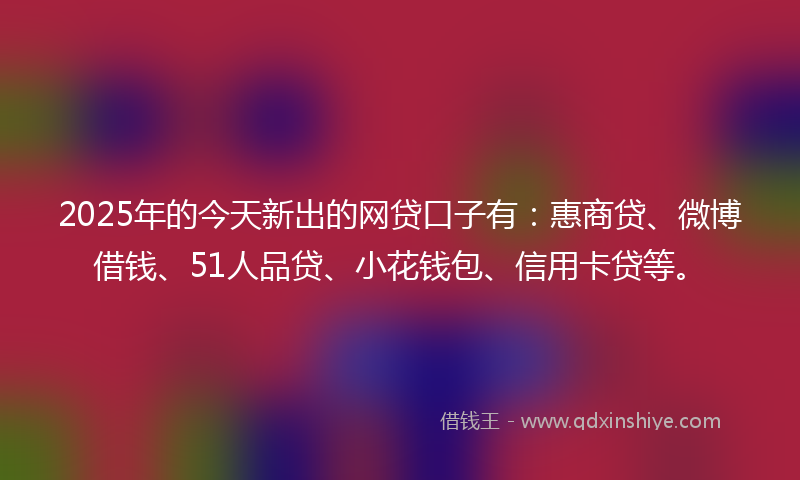 2025年的今天新出的网贷口子有：惠商贷、微博借钱、51人品贷、小花钱包、信用卡贷等。