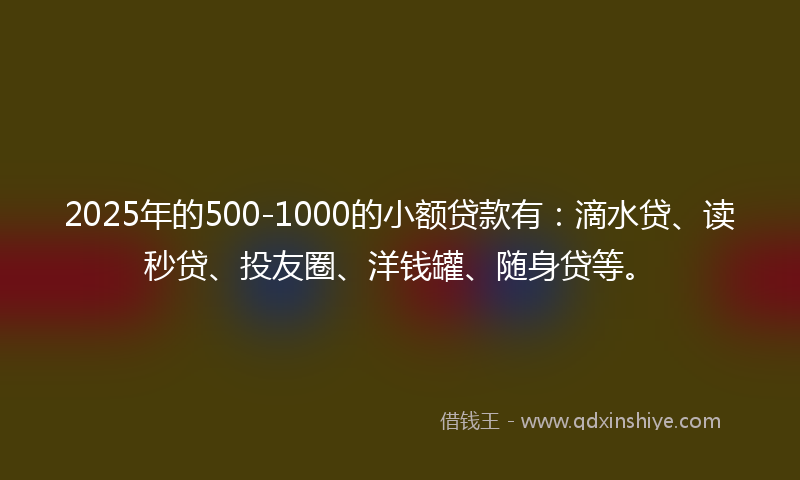 2025年的500-1000的小额贷款有：滴水贷、读秒贷、投友圈、洋钱罐、随身贷等。