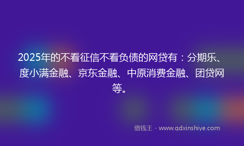 2025年的不看征信不看负债的网贷有：分期乐、度小满金融、京东金融、中原消费金融、团贷网等。