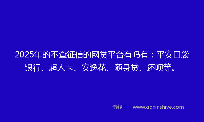 2025年的不查征信的网贷平台有吗有：平安口袋银行、超人卡、安逸花、随身贷、还呗等。