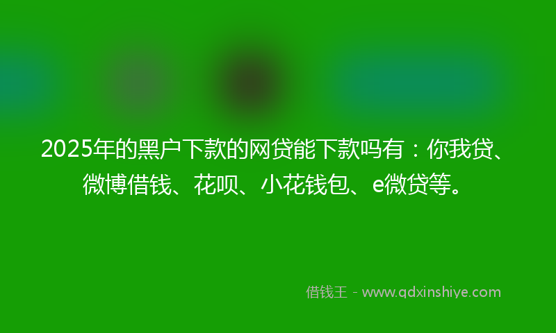 2025年的黑户下款的网贷能下款吗有：你我贷、微博借钱、花呗、小花钱包、e微贷等。