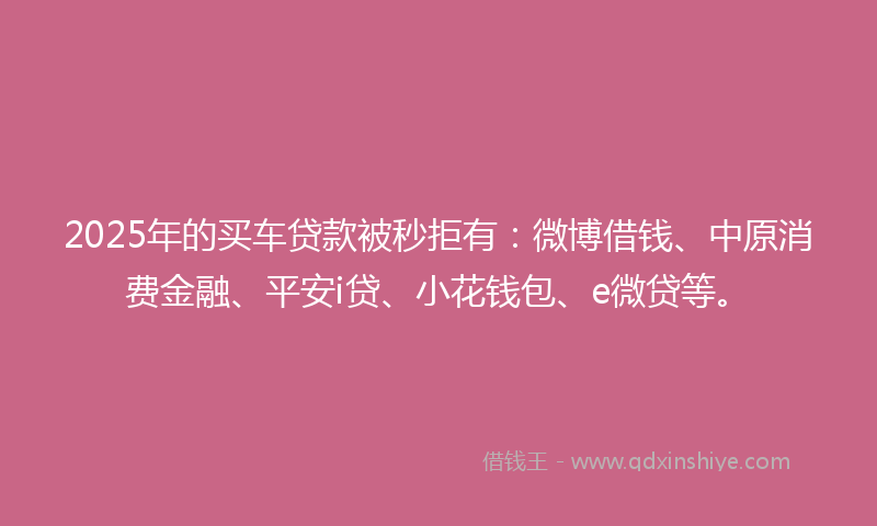 2025年的买车贷款被秒拒有：微博借钱、中原消费金融、平安i贷、小花钱包、e微贷等。