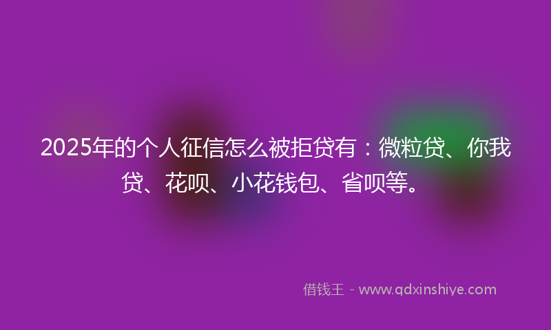 2025年的个人征信怎么被拒贷有：微粒贷、你我贷、花呗、小花钱包、省呗等。